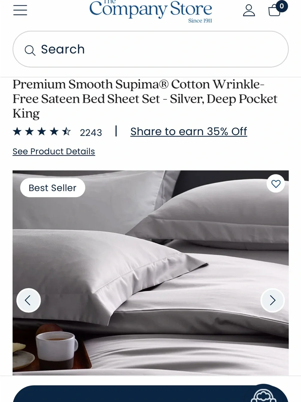 Company Store Legends Hotel Suprema King Silver Wrinkle Free Sateen Deep Pocket